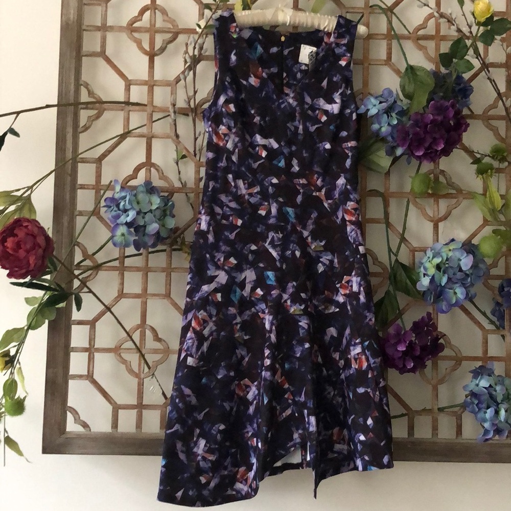 DKNY navy abstract sleeveless asymmetrical dress